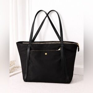 Black Nylon Tote with Zip Close and Trolley Sleeve